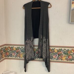 Vocal Embellished Open Front Longline Vest Duster, Size S, Charcoal/Gray